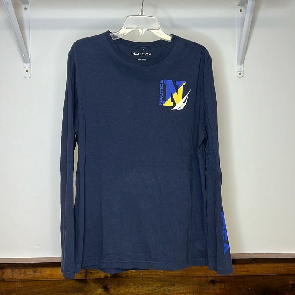 Nautica Navy‎ Blue Logo Long Sleeve T-Shirt- L